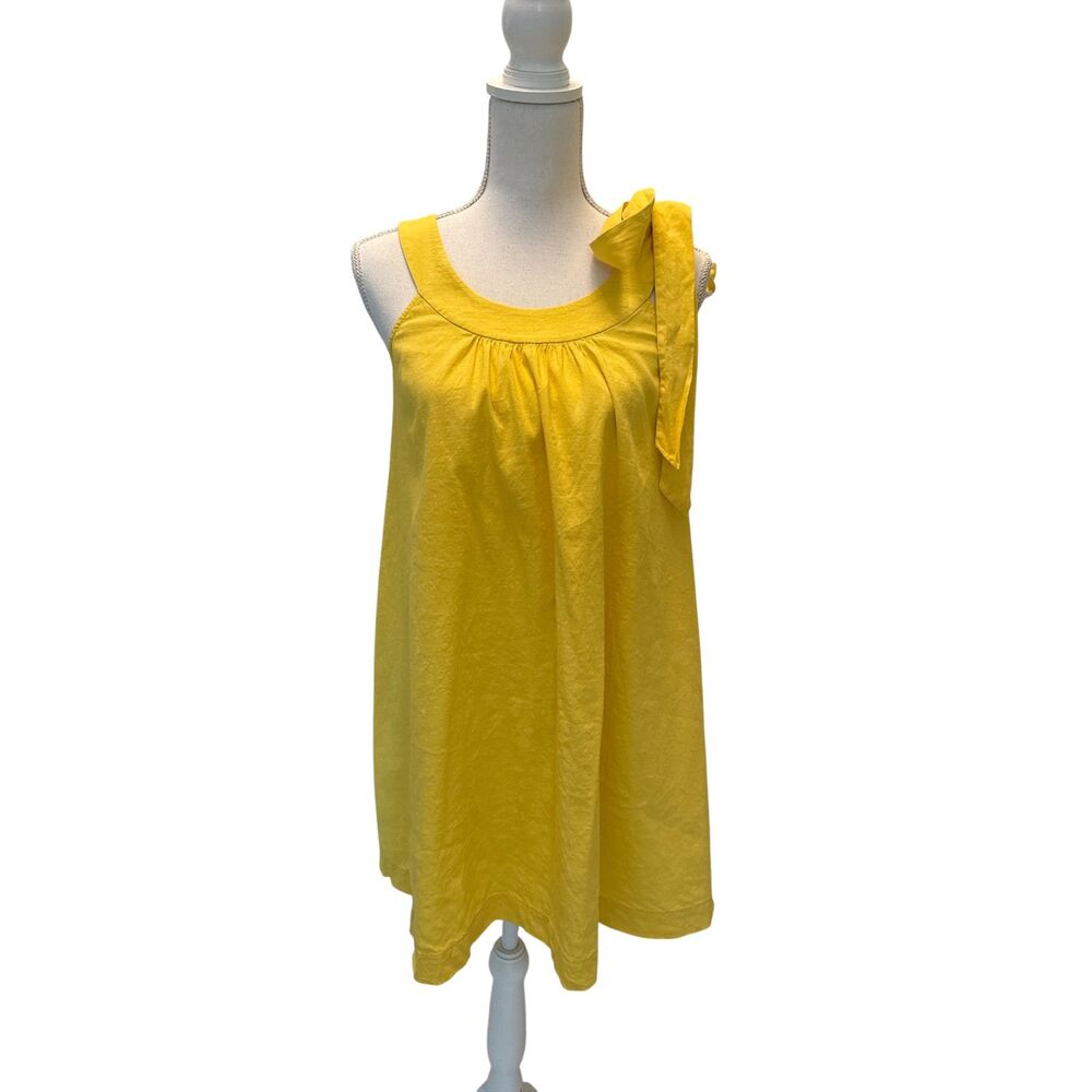 Theory Steffen Yellow Linen Shoulder-Tie Trapeze Babydoll Mini Dress - 4 EUC